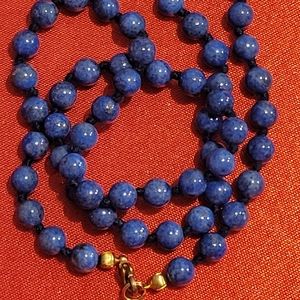 LAPIS LAZULI 18" LONG NECKLACE WITH SMALL BEADS, HAND CRAFTED.